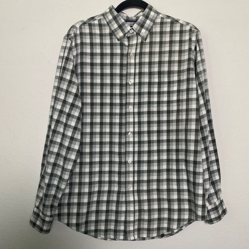 Croft & Barrow‎ Easy Care Green White Plaid Button Down Mens Medium Long Sleeve